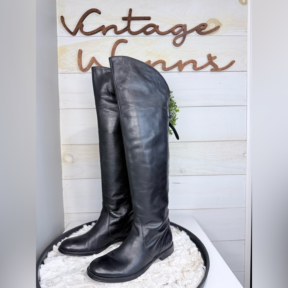 Coach Cheyenne Black Leather Knee-High Riding Boots Fold-Over Style Size 6B